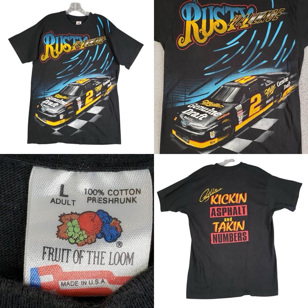 Vintage Rusty Wallace Single Stitch Nascar Shirt Size Medium M/L Black SS